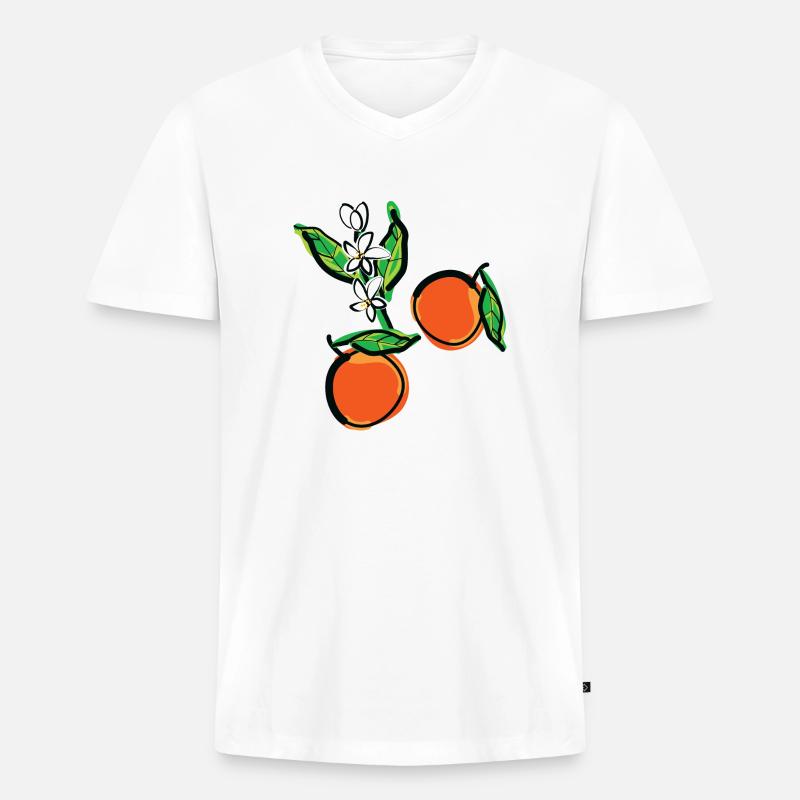 Mandarin Orange Früchte - Männer Premium Bio T-Shirt mit V-Ausschnitt - Weiß