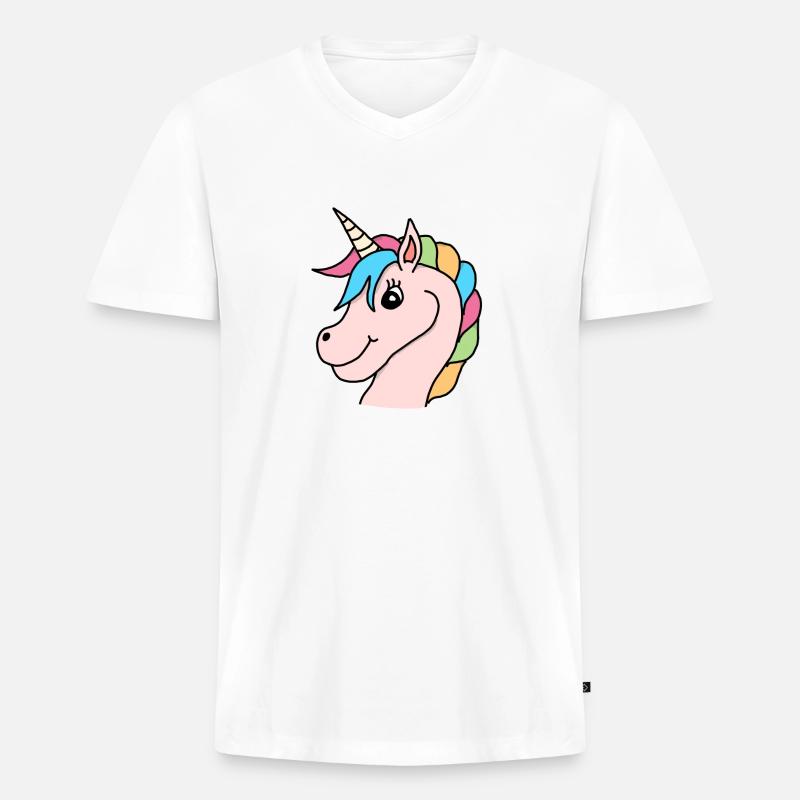 Einhorn Regenbogen Rosa - Männer Premium Bio T-Shirt mit V-Ausschnitt - Weiß