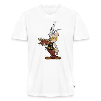 Astérix présente la couronne de laurier - T-shirt encolure en V Premium bio Homme - blanc - Devant - Nico (187cm)