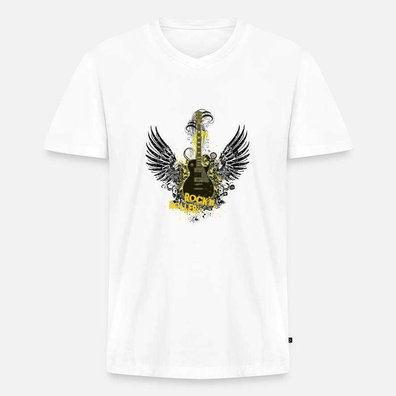 Rock'n Roller (Gitarre) 01 - Männer Premium Bio T-Shirt mit V-Ausschnitt - Weiß