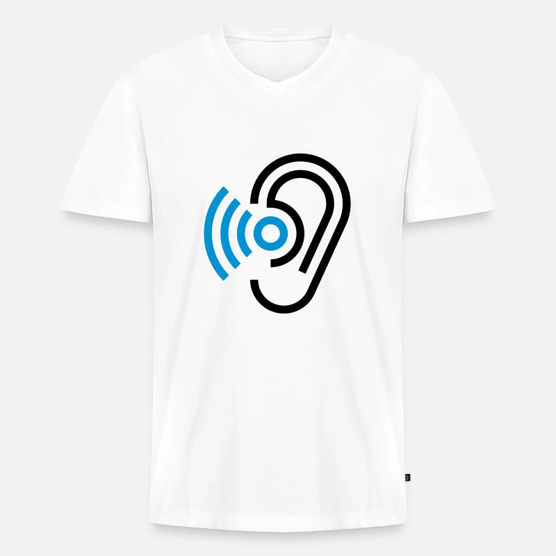 Ohr und Hörgerät - Männer Premium Bio T-Shirt mit V-Ausschnitt - Weiß