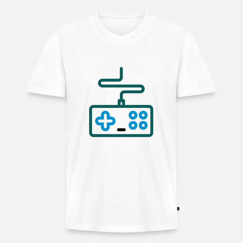 Gaming / eSports / Kontroller - Männer Premium Bio T-Shirt mit V-Ausschnitt - Weiß
