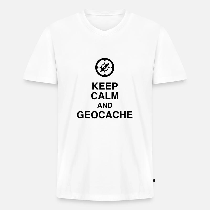 Geocaching / Geocacher / Kompass / Wald - Männer Premium Bio T-Shirt mit V-Ausschnitt - Weiß