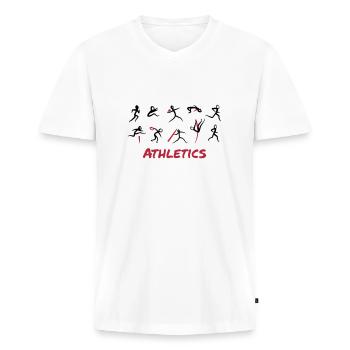 Athletics, Track and Field - T-shirt encolure en V Premium bio Homme - blanc - Devant - Nico (187cm)