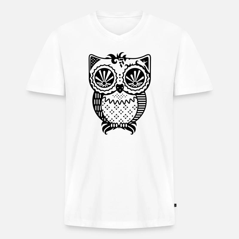 Patchwork Eule - Männer Premium Bio T-Shirt mit V-Ausschnitt - Weiß