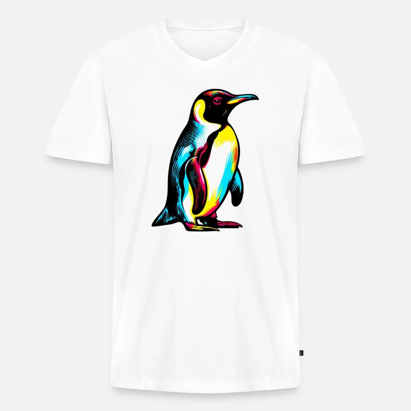 Pinguin - Männer Premium Bio T-Shirt mit V-Ausschnitt - Weiß