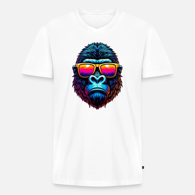 Gorilla - Männer Premium Bio T-Shirt mit V-Ausschnitt - Weiß