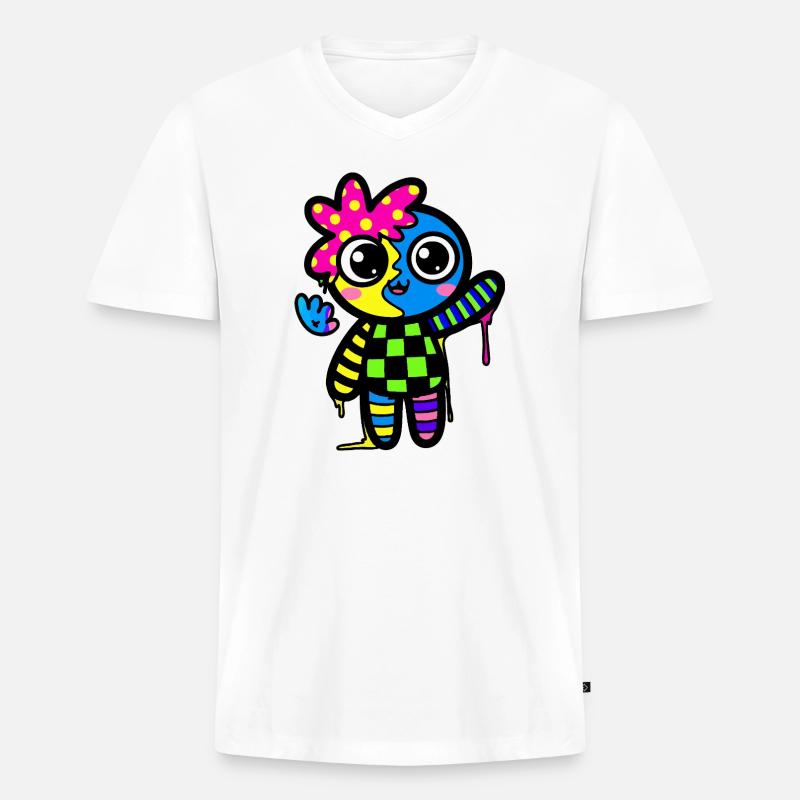 Split Face Regenbogen Pop Art - Männer Premium Bio T-Shirt mit V-Ausschnitt - Weiß