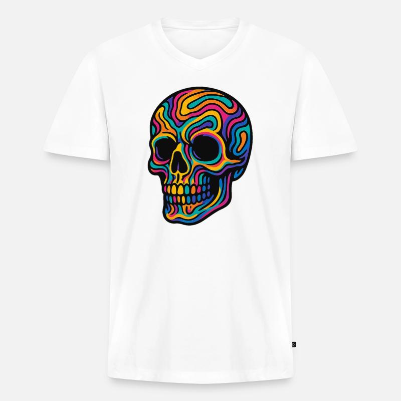 Psychedelischer Totenkopf – Trippy Skull Design - Männer Premium Bio T-Shirt mit V-Ausschnitt - Weiß