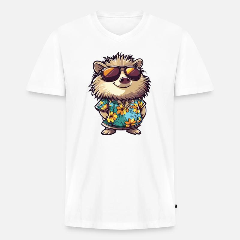 Igel Comic Urlaub - Männer Premium Bio T-Shirt mit V-Ausschnitt - Weiß