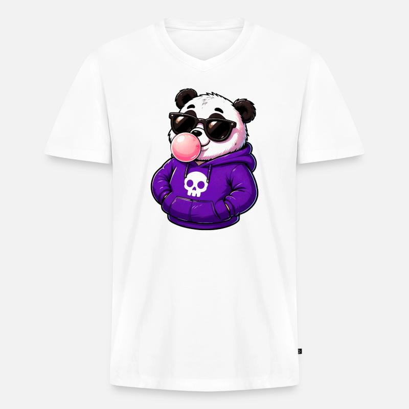 Cool_Panda_Bubblegum_Attitude - Männer Premium Bio T-Shirt mit V-Ausschnitt - Weiß