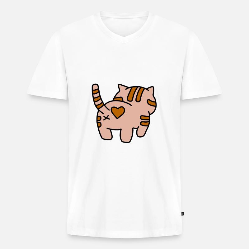 Katze Hintern Abgeneigt - Männer Premium Bio T-Shirt mit V-Ausschnitt - Weiß