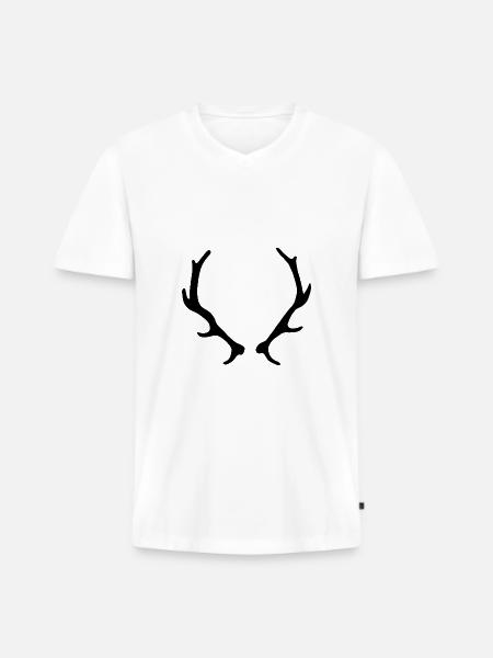 Geweih Jagd Wild - Männer Premium Bio T-Shirt mit V-Ausschnitt - Weiß