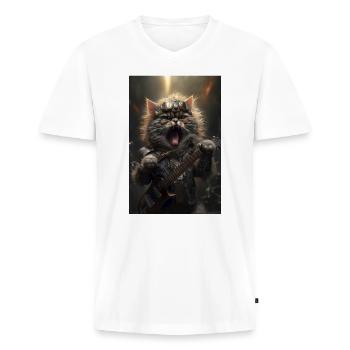 Katze Heavy Metal Sänger Rock Cool Gitarre Musik - Männer Premium Bio T-Shirt mit V-Ausschnitt - Weiß - Vorne - Nico (187cm)