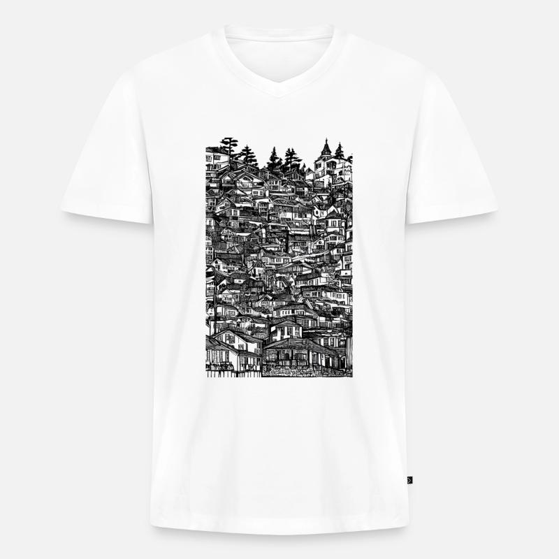 Dichte und detaillierte Dorftinte - Männer Premium Bio T-Shirt mit V-Ausschnitt - Weiß