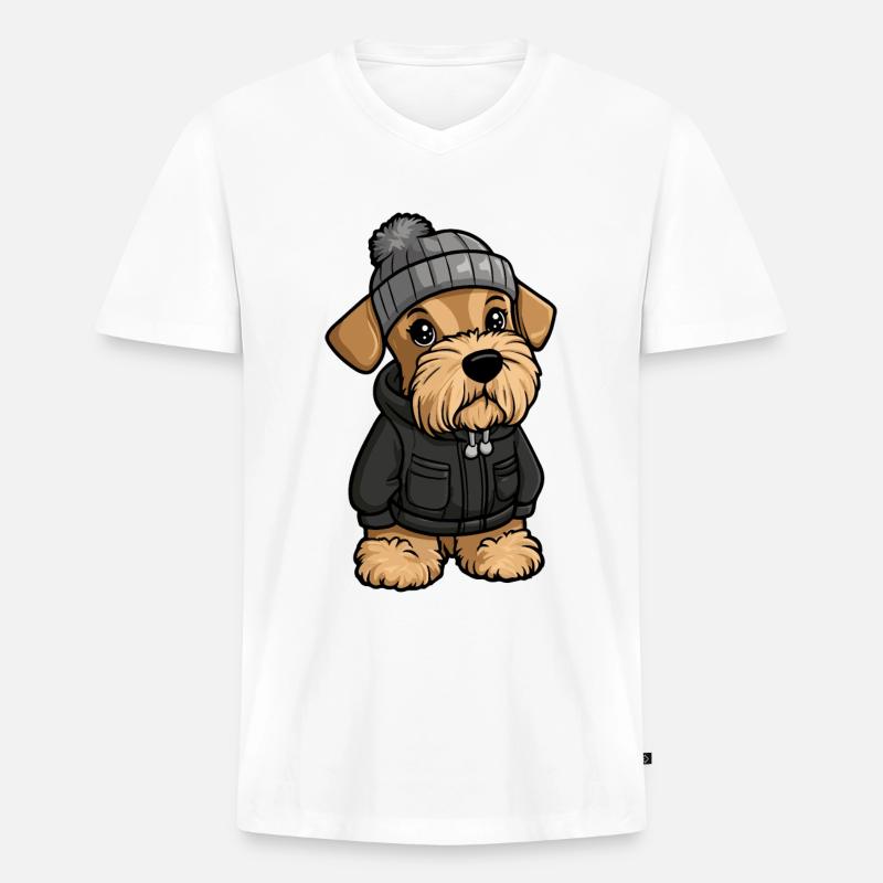 Airedale Terrier Hund Winter - Männer Premium Bio T-Shirt mit V-Ausschnitt - Weiß