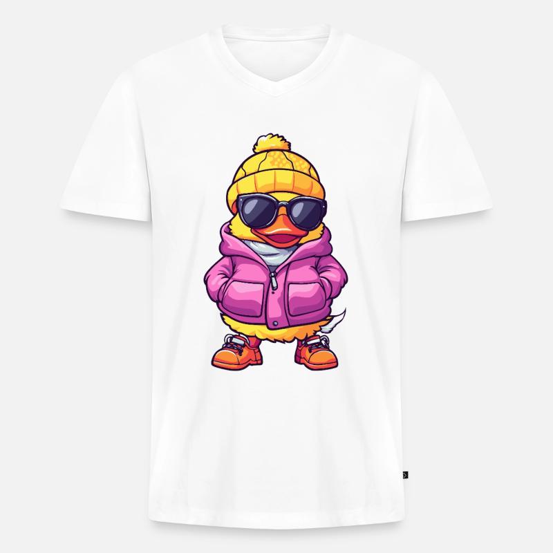 Ente Cool Comic - Männer Premium Bio T-Shirt mit V-Ausschnitt - Weiß