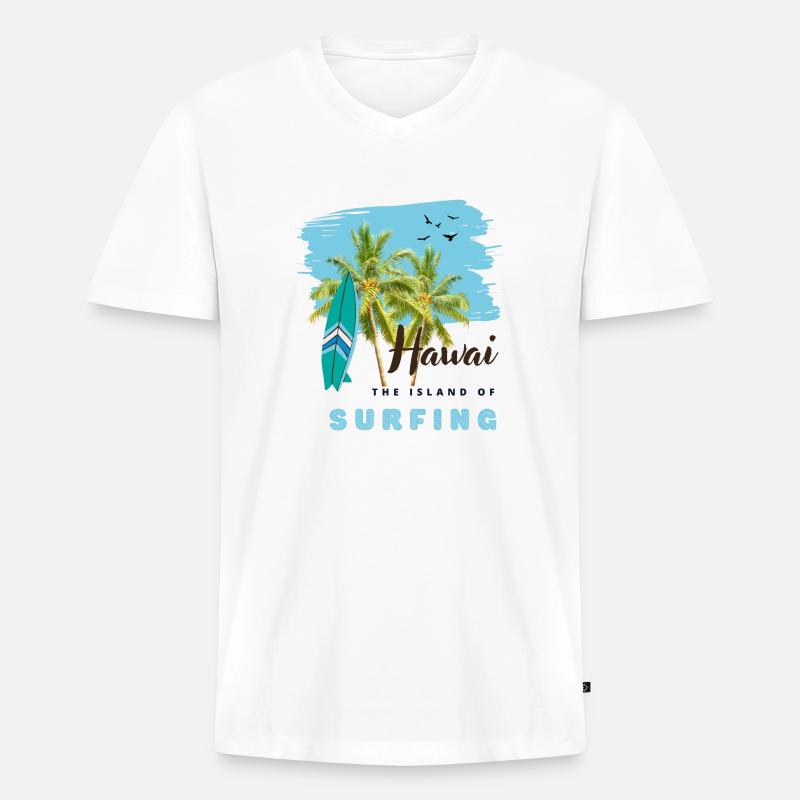 Surfen - Männer Premium Bio T-Shirt mit V-Ausschnitt - Weiß