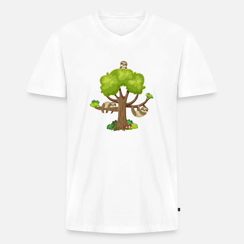 Faultier Baum - Männer Premium Bio T-Shirt mit V-Ausschnitt - Weiß