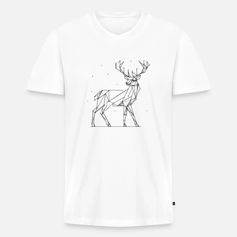 Hirsch 2D Linien - Männer Premium Bio T-Shirt mit V-Ausschnitt - Weiß
