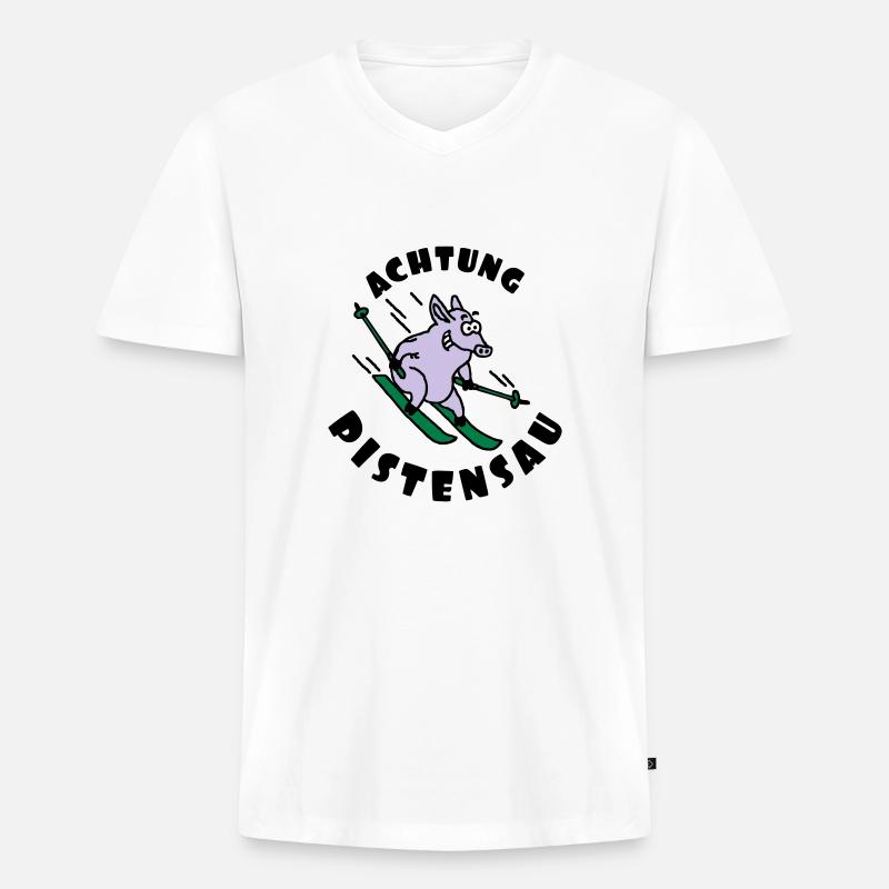 pistensau_02_e_3c - Männer Premium Bio T-Shirt mit V-Ausschnitt - Weiß