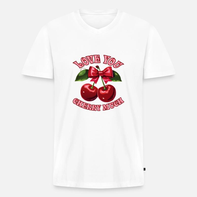 Ich liebe dich, Kirsche - Männer Premium Bio T-Shirt mit V-Ausschnitt - Weiß