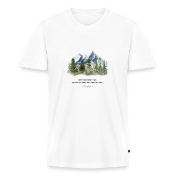 John Muir - Philosophie - Zitate - Natur - Männer Premium Bio T-Shirt mit V-Ausschnitt - Weiß - Vorne - Nico (187cm)