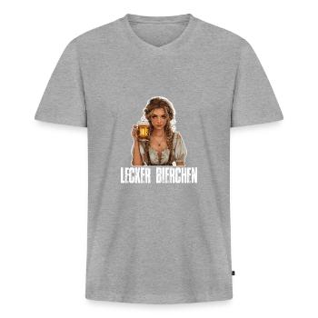 Lecker Bierchen Meme Bier Weizenbier Weißbier - Männer Premium Bio T-Shirt mit V-Ausschnitt - Grau meliert - Vorne
