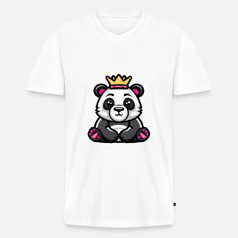 Panda Comic Krone - Männer Premium Bio T-Shirt mit V-Ausschnitt - Weiß