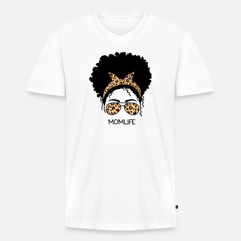 Afro Mama Leben Leopard - Männer Premium Bio T-Shirt mit V-Ausschnitt - Weiß