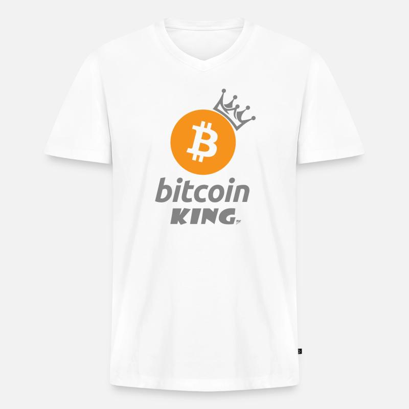 Bitcoin King Crown Logo Tee - Männer Premium Bio T-Shirt mit V-Ausschnitt - Weiß