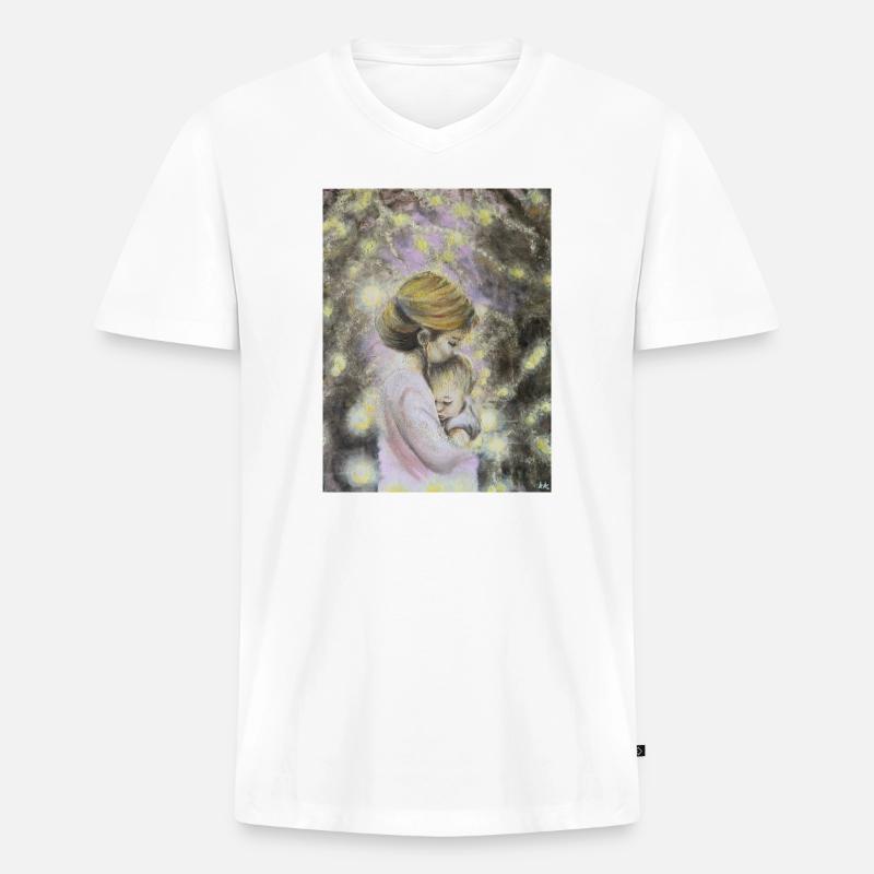 Ätherische Nacht Mutter und Kind - Männer Premium Bio T-Shirt mit V-Ausschnitt - Weiß