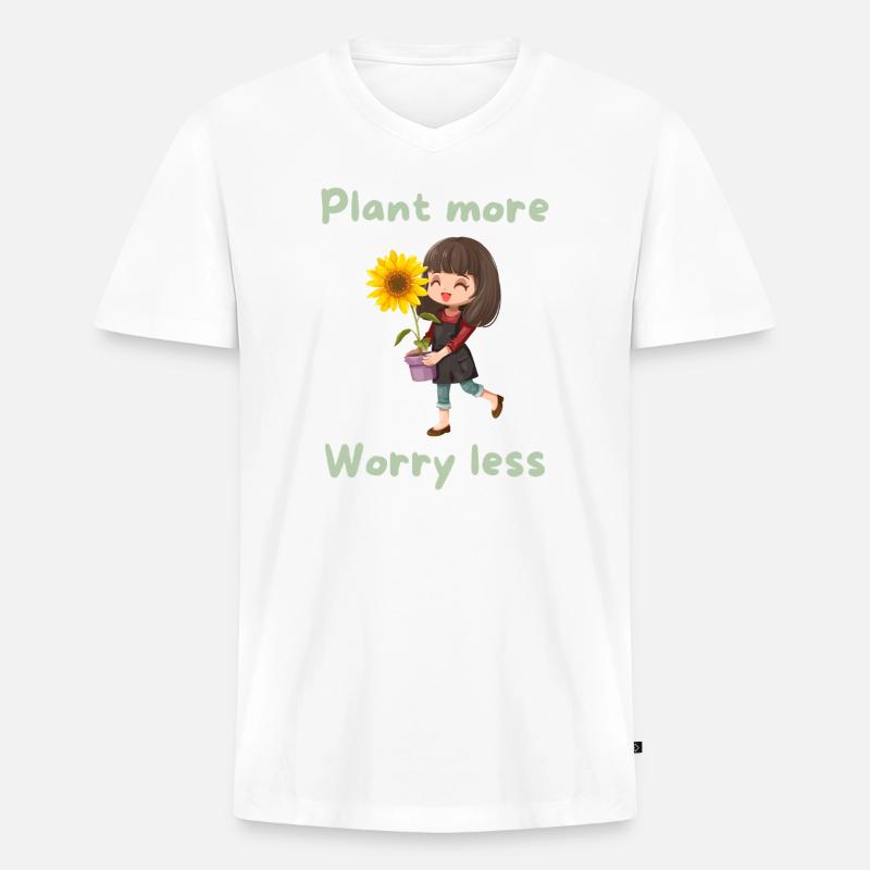 Plant more, worry less - Männer Premium Bio T-Shirt mit V-Ausschnitt - Weiß