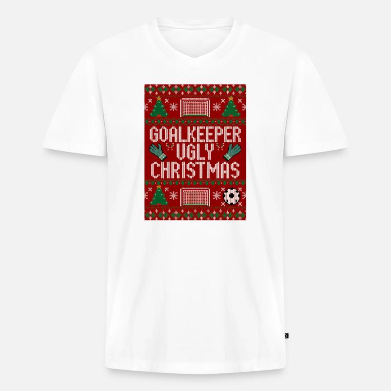 Torwart hässlicher Weihnachtspullover Design - Männer Premium Bio T-Shirt mit V-Ausschnitt - Weiß