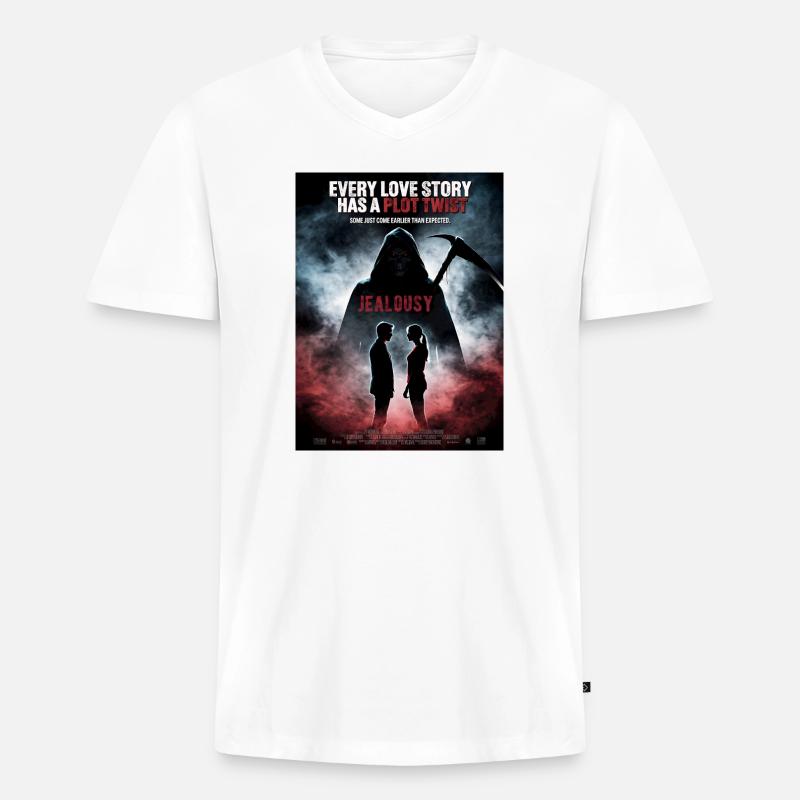 Plot Twist Liebe Eifersucht - Männer Premium Bio T-Shirt mit V-Ausschnitt - Weiß