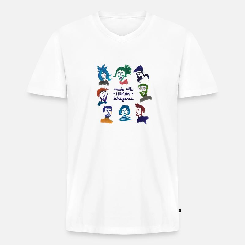 Bunte Köpfe – Menschliche Intelligenz - Männer Premium Bio T-Shirt mit V-Ausschnitt - Weiß