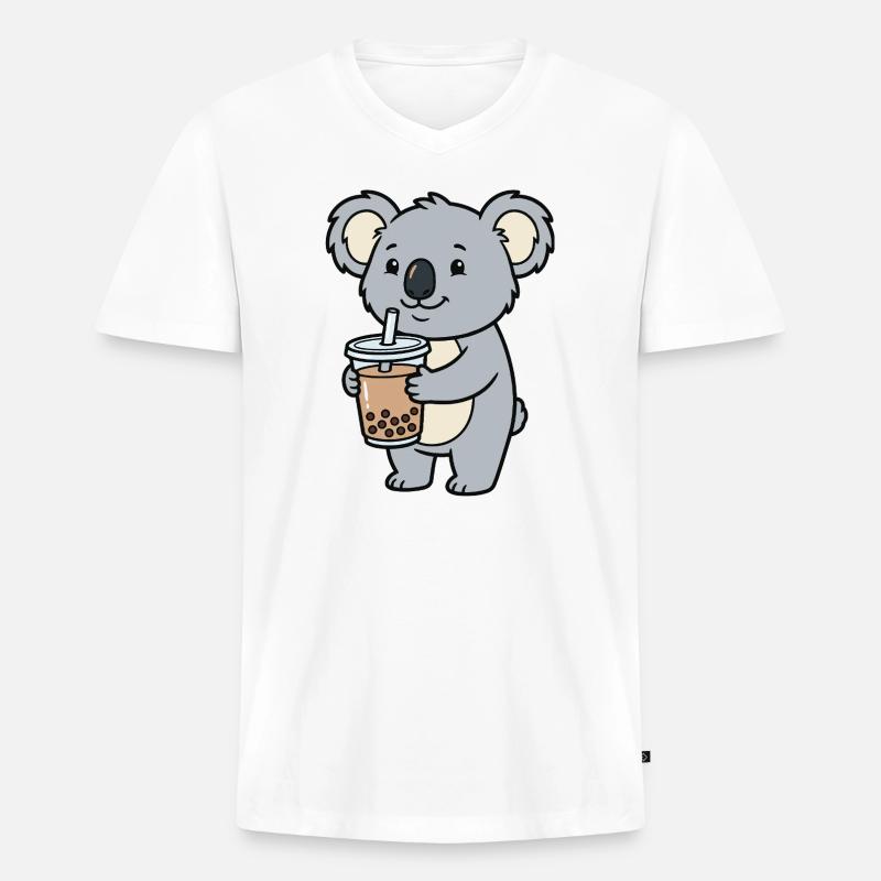 Koala-Bubble-Tea - Männer Premium Bio T-Shirt mit V-Ausschnitt - Weiß