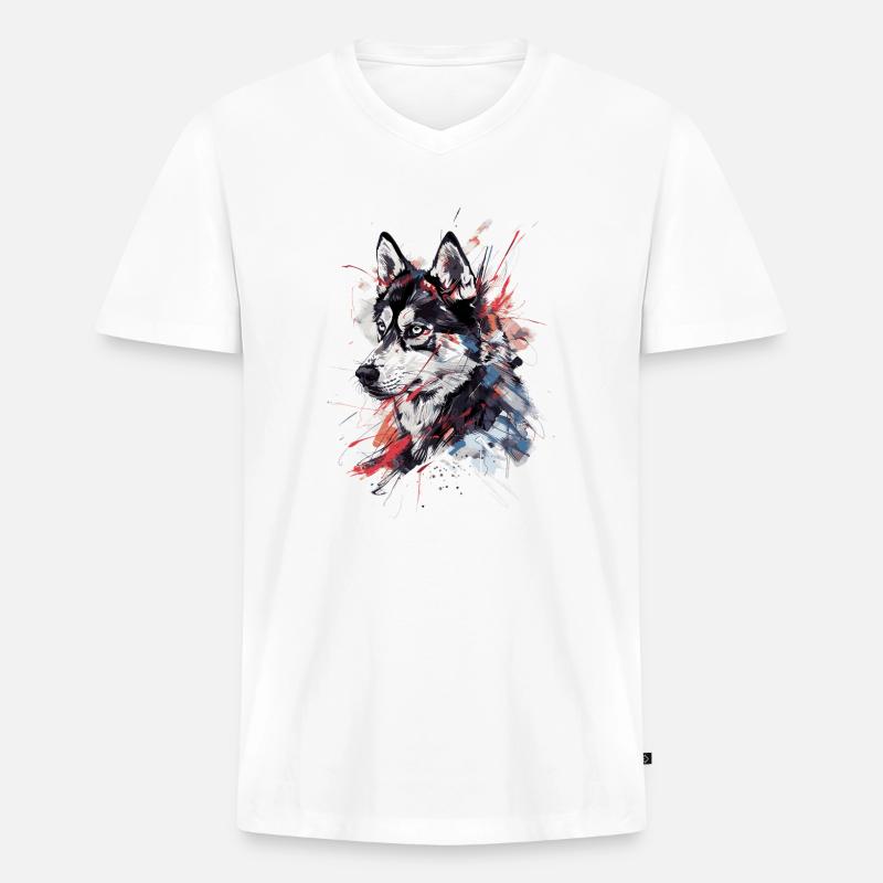 Husky Dog - Männer Premium Bio T-Shirt mit V-Ausschnitt - Weiß