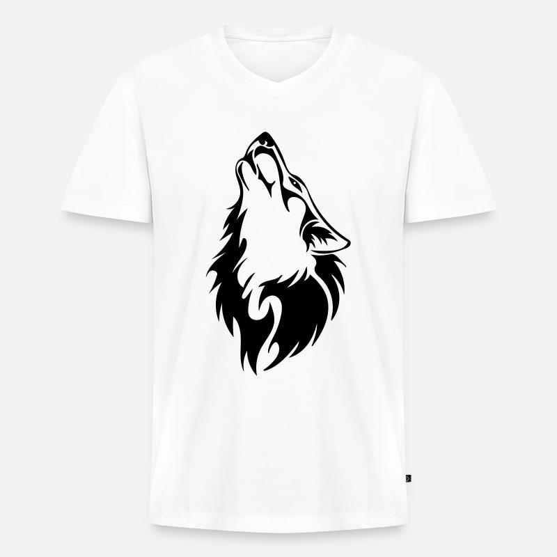 Wolf - Männer Premium Bio T-Shirt mit V-Ausschnitt - Weiß