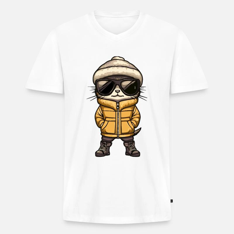 Erdmännchen Cool Comic - Männer Premium Bio T-Shirt mit V-Ausschnitt - Weiß