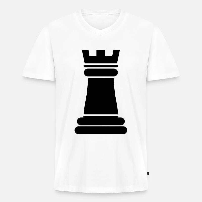 Schachfigur Turm - Männer Premium Bio T-Shirt mit V-Ausschnitt - Weiß