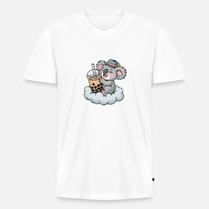Koala drinking bubble tea - Männer Premium Bio T-Shirt mit V-Ausschnitt - Weiß