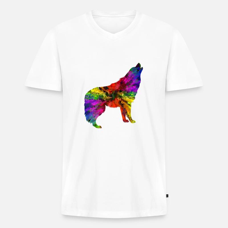 Regenbogen Wolf Edition 2 - Männer Premium Bio T-Shirt mit V-Ausschnitt - Weiß