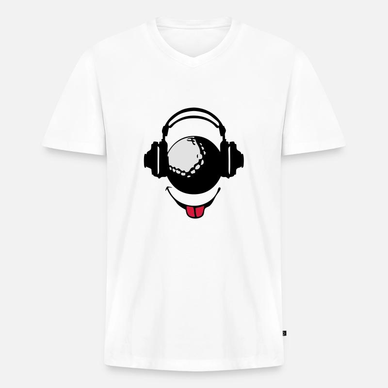 Kopfhörer Kopfhörer dj Golf smiley1 - Männer Premium Bio T-Shirt mit V-Ausschnitt - Weiß