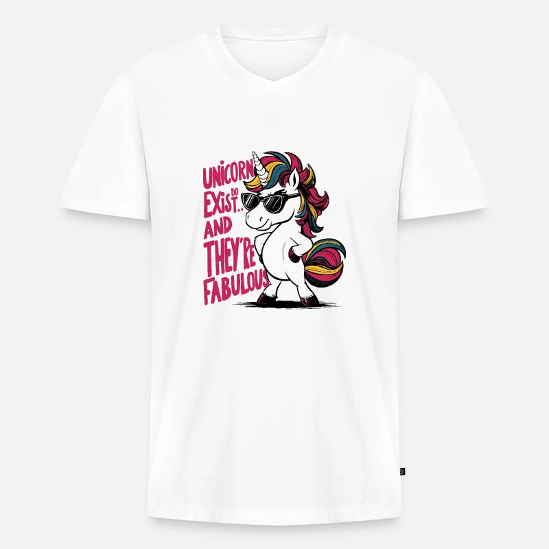 Einhörner faboulos - Männer Premium Bio T-Shirt mit V-Ausschnitt - Weiß