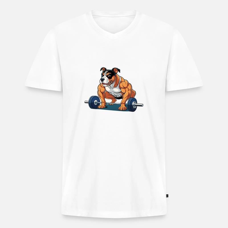 Amstaf Gym stemmt Gewichte Strongman - Männer Premium Bio T-Shirt mit V-Ausschnitt - Weiß