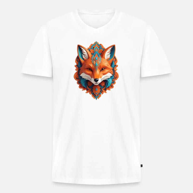 Cyber Fox Head - Männer Premium Bio T-Shirt mit V-Ausschnitt - Weiß