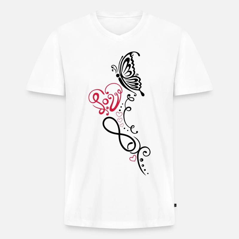 Herz mit Schmetterling, infinity - Männer Premium Bio T-Shirt mit V-Ausschnitt - Weiß
