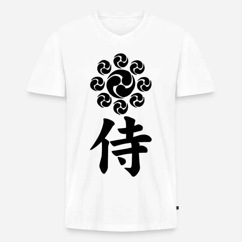 Samurai-Emblem des Uesugi-Clans (schwarz) - Männer Premium Bio T-Shirt mit V-Ausschnitt - Weiß