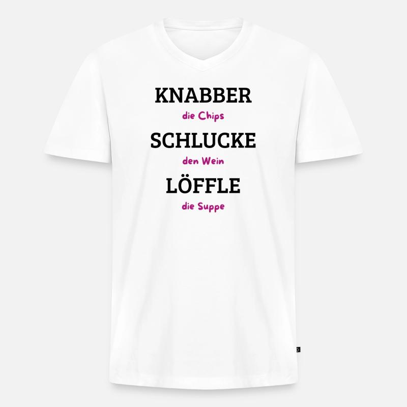Chips Wein Suppe Typografie - Männer Premium Bio T-Shirt mit V-Ausschnitt - Weiß